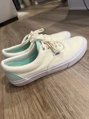 Vans Cream Canvas Sneakers with Mint Accents